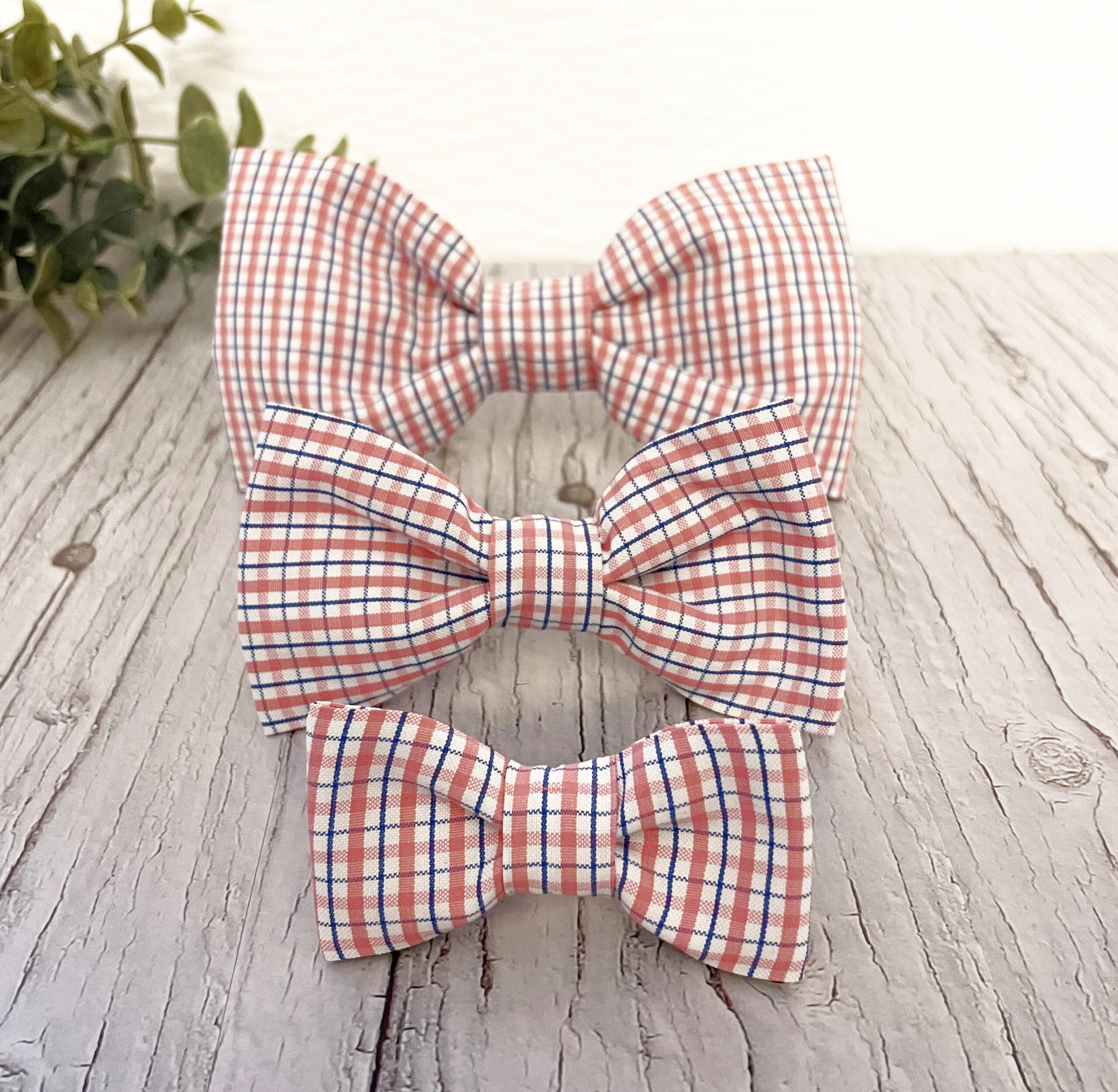 Light Pink & Blue Plaid Bow Tie